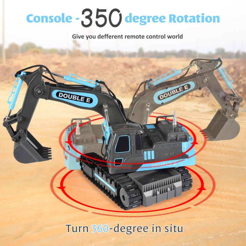 DOUBLE E Remote Control Excavator Toy RC Excavators Rechargeable Battery Digger Hydraulic Construction Toys Vehicles Xmas Gift for Boys Girls Kids 3-14 Yearsï¼ŒGray-Blue - Image 2